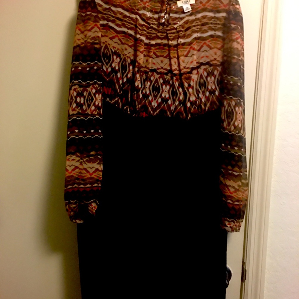 Two tone block dress of fall sheer  colors and black skirting Catos